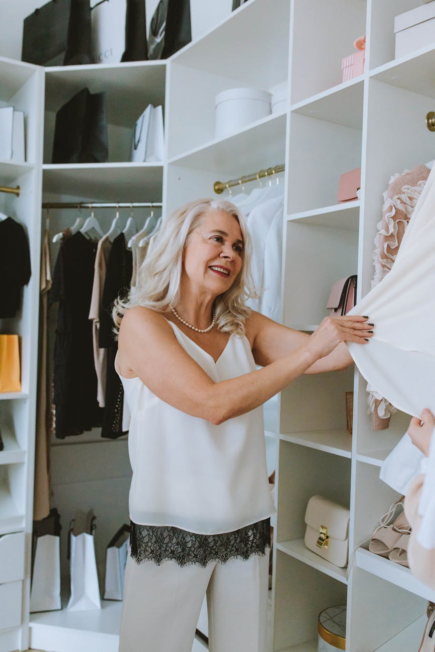 elderly woman in her walk in closet